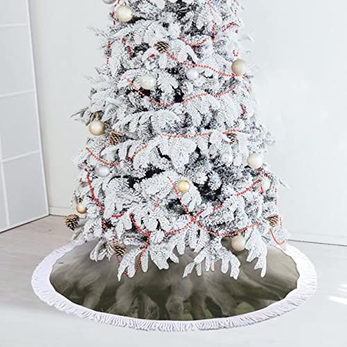 חצאית עץ חג המולד הדפסת עזים עם ציצית למסיבת חג מולד שמח מתחת לעץ חג המולד