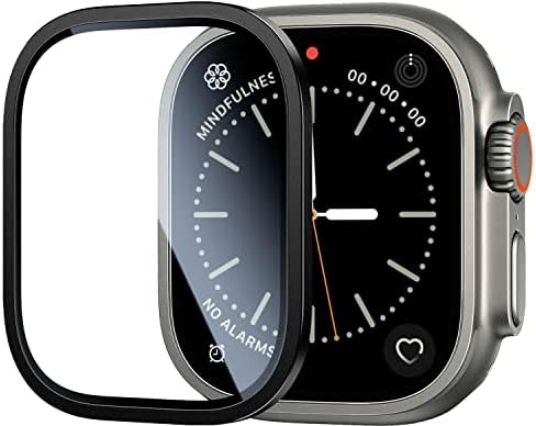 Bazo for Apple Watch Ultra Screen Protector 49 ממ, מסגרת סגסוגת טיטניום עם זכוכית מחוסמת 9H מזג דקיק אולטרה-דקיק אנטי-סקרט בהגדרה גבוהה בועה סרט זכוכית מגן קל משקל עבור iWatch Ultra, שחור