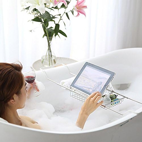 מגש אמבטיה של יונטרי קדי נירוסטה להרחבה עם מתלי זכוכית יין אמבטיה מחזיק קריאה x3.3x7.9 אינץ '