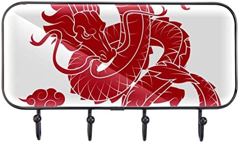 קיר קיר מעיל הדפס דרקון סיני מסורתי, מתלה מעיל כניסה עם 4 חיבור לעיל מעיל גלימות מארנק מגבות חדר אמבטיה כניסה לסלון