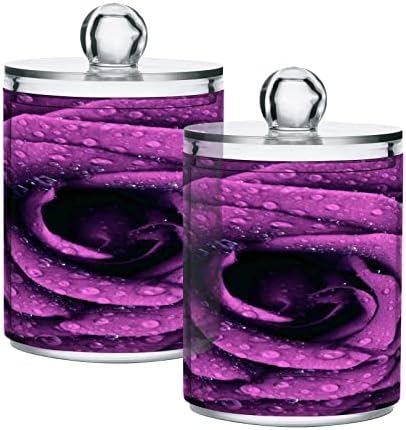 Umiriko Purple Rose Rose Dispenser for Shabs Cotton עם מכסים 2 חבילה, צנצנות מרקכיות לכדור כותנה 20809518