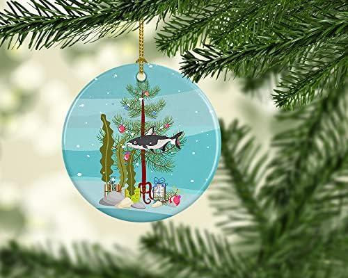 אוצרות קרוליין CK4521CO1 כריש ססגוני קישוט קרמיקה לחג המולד שמח, קישוטים לעץ חג המולד לבית, קישוט תלוי לחג המולד, חג, מסיבה, מתנה,