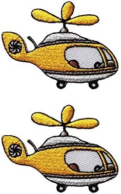 2 יח 'מיני מטוס צהוב מסוק מטוסים מעופפים ילדים ברזל קריקטורה על תיקון ציוד טלאים רקום לשקיות ז'קט בגדי תרמיל בגדי תרמיל DIY