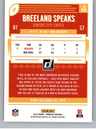 2018 דונרוס כדורגל 368 Breeland מדברת כרטיס RC טירון כרטיס קנזס סיטי צ'יימס