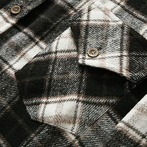 חולצות פלנל עבות של XZHDD לגברים, כפתור שרוול ארוך למטה משובץ משובץ חולצת ז'קט משובצת חמה עם כיסים קדמיים