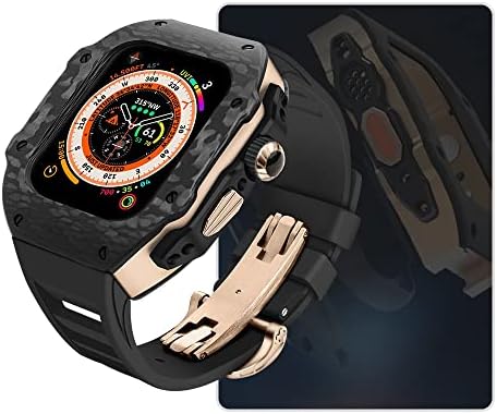 ערכת שינוי יוקרה BCMCBV עבור Apple Watch 8 Ultra 49 ממ פלואור רצועת גומי סיבי פחמן עבור iwatch 8 7 6 5 4 SE 45 ממ 44 ממ