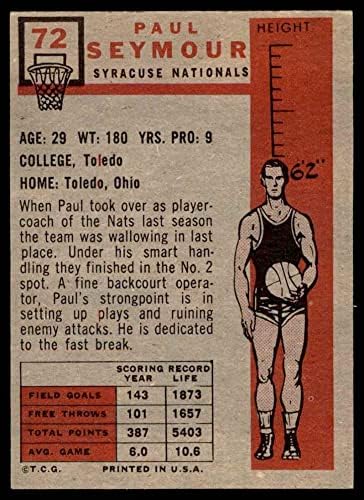 1957 Topps 72 Paul Seymour Syracuse Nationals-BSKB VG/Ex National