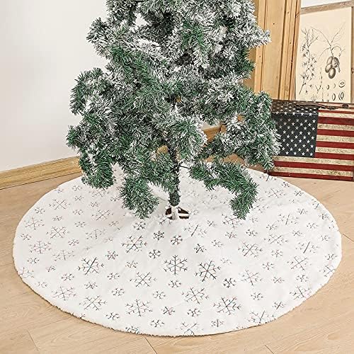 חצאיות עץ חג המולד של Huijie - 48 אינץ 'לבן טהור נצנצים שלג שלג חצאית עץ קטיפה, מחצלת עץ חג המולד סינר בסיס קישוט לחג קישוטים, כמוצג, 122 סמ