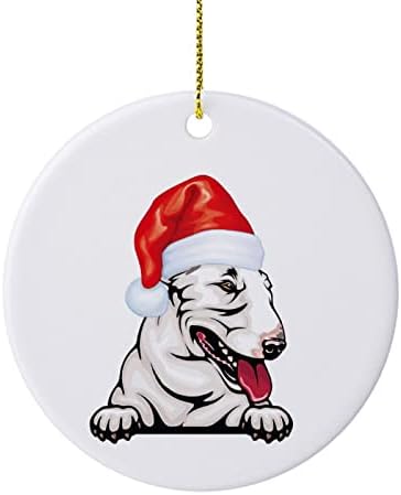 כלב שייאן עם כובע סנטה קישוט לחג המולד, קישוט עץ חג המולד לעיצוב הבית לחג המולד קישוט קרמיקה דו צדדי חג המולד קישודים תלויים חברים, עיצוב חג המולד