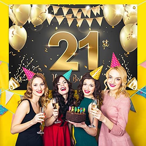 המגר 6 על 4 רגל שמח יום הולדת 21 באנר רקע-21 שנים יום הולדת קישוטים ספקי צד לנשים גברים-זהב שחור