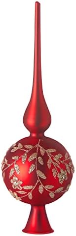 זכוכית Happyspot עץ חג המולד כדורי קישוטי טופר עם פרחים מגולפים חג מקורה מתאים לקישוט מסיבות ביתיות, 9.8 אינץ '