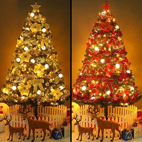 עץ אורן חג המולד מלאכותי של Caixin עם קישוטים, הצפנה עבה מראש מיטה מוקדמת עיצוב חג ירוק עיצוב מתכת מתקפל מעמד-4ft