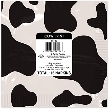 BEISTLE 16 חלקים להדפסת פרה מפיות למפיות לחצר המסיבות של חוות בעלי חיים באספי יום הולדת וקישוטי מקלחת לתינוקות, שחור, לבן