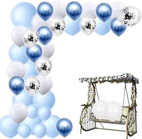 104 יחידות ערכת קשת גלון כחול בלון, בלונים כחולים ולבנים, בלוני קונפטי כחול וכסף מתכת, למסיבת יום הולדת מקלחת לתינוק לחתונה לחתונה קישוטים לרקע.