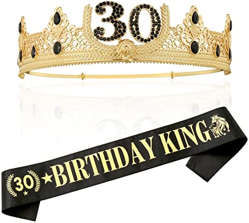 כתר מלך יום הולדת 30 ואבנט מלך יום הולדת, מתנות יום הולדת 30 לגברים. מסיבת יום הולדת קישוט לגברים
