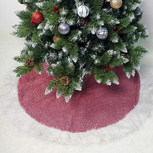 קישוט עונה 2 מחשבים משובצים בד קטיפה בצד לבן עץ חג המולד חצאית עץ דקורטיבי תחתון, גודל: 100 סמ.