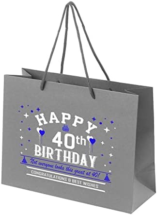 באנג בגדים מסודרים שקיות מתנת יום הולדת 40 - נייר אפור עם ידיות חבל-שקית מתנה גדולה ידידותית לסביבה-נראה נהדר-כחול