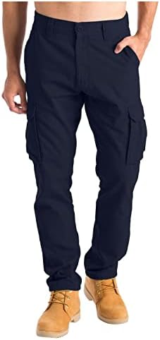 גברים של מכנסיים מזדמנים קלאסי כושר נוחות מטען לעבוד מכנסיים עם רב כיס ישר רגל מכנסיים מטען