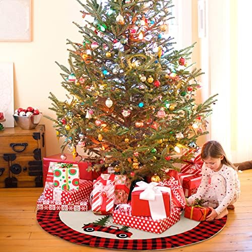Alynsehom חצאית עץ חג המולד משאית אדומה חצאיות עץ חג המולד חצאיות גדולות 48 סנטימטרים מחצלת עץ חג המולד עץ חג מולד שמח עץ אדום שחור שחור משובץ מסיבת חג קישוטי חג המולד