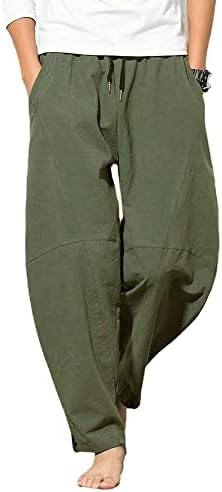 מכנסי פשתן כותנה של Wzikai, מותניים אלסטיים כושר רופף מכנסי חוף קיץ לגברים מכנסי יוגה ג'וג'ר