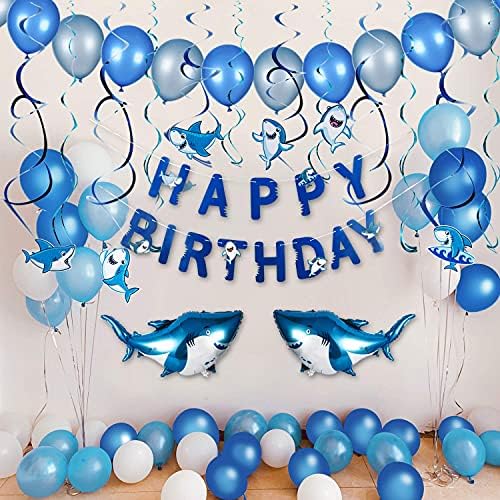 כריש יום הולדת קישוטי 80 יחידות כריש נושא מסיבת יום הולדת קישוטים לילדים אוקיינוס נושא ספקי צד