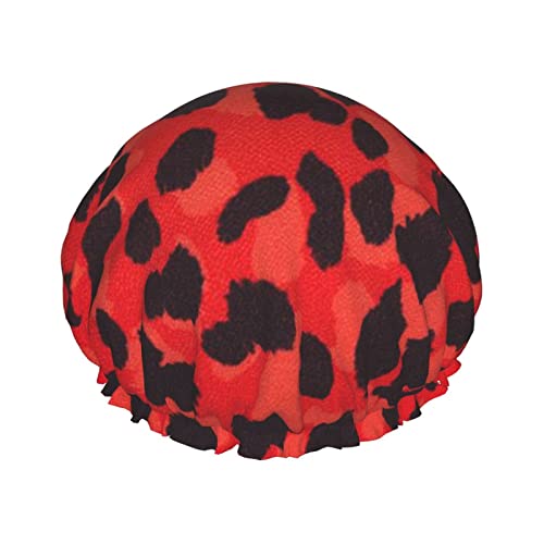 דפוס נמר אדום מודפס כובע מקלחת סאטן מכסה שיער כובע שיער אטום למים כובעי אמבטיה אלסטיים נמתחים כובע מקלחת לשימוש חוזר