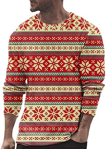 חולצות טריקו של שרוול ארוך של Wocachi לחג המולד לגברים, חג המולד 3D גרפי סנטה הדפס קרוונק צוואר טופ טופ חולצת ספורט ספורט חולצה