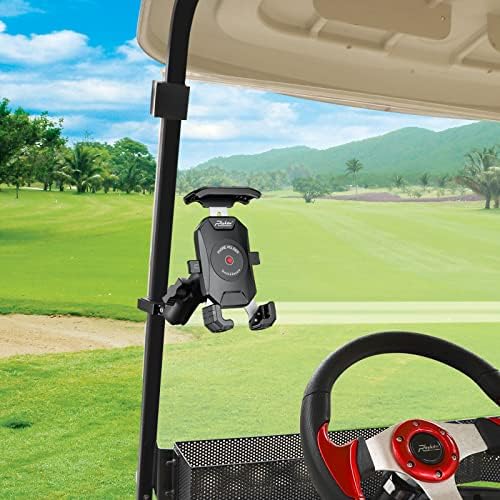 עגלת גולף של רויקאו מחזיק הרכבה לטלפון עבור Ezgo/Club Car/Yamaha, שדרג שחרור מהיר ומנעול מגע אחד, תואם לאייפון/גלקסי/גוגל פיקסל/מוטורולה/כולם 4.7 -6.8 מכשירים