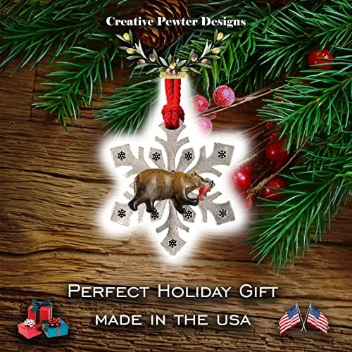 בעבודת יד יד צבוע גריזלי עם סלמון פתית שלג קישוט מתנה לקישוט חג זרי ועצי חג המולד-תוצרת ארצות הברית