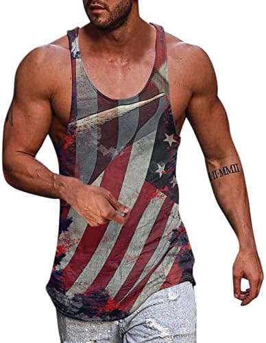 צמרות דגל אמריקאיות לגברים קיץ זכר מרפרף דגל דגל גופיות אני מעוצב בצוואר עגול אפוד ללא שרוולים