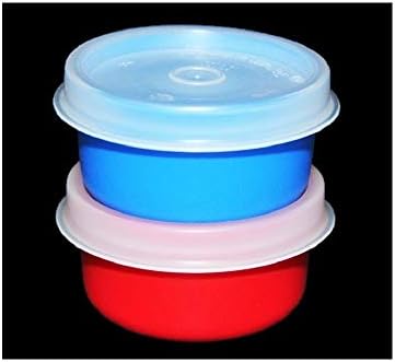 Smidgets Tupperware קבעו 2 קופיות קטנות מיני מכולות מיני אדומות וכחולות