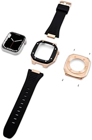 רצועת יוקרה של Dyizu Metal+Case for Apple Watch Band Kit kit 41 ממ 44 ממ 45 ממ ערכת שינוי גומי סט IWatch Series 8 7 6 SE 5 4 Correa