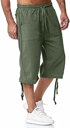 מכנסי פשתן כותנה לגברים קצרים קיץ מזדמנים מותניים אלסטיים מכנסיים קצרים