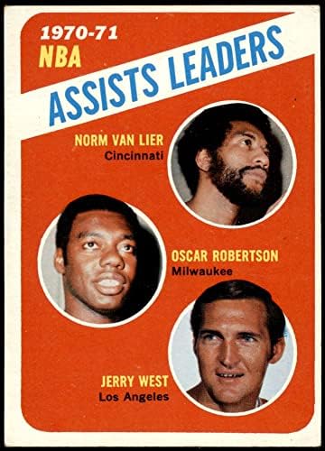 1971 Topps 143 NBA מסייעים מנהיגים נורמה ואן לייר/ג'רי ווסט/אוסקר רוברטסון סינסינטי/מילווקי/לוס אנג'לס רויאלס-BSKB/באקס/לייקרס אקס רויאלס-BSKB/באקס/לייקרס