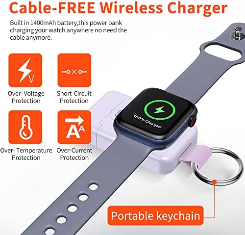 מטען אלחוטי נייד עבור Apple Watch, Huoto שדרג את מטען Iwatch 1400mAh Smart Keyshain בנק כוח, מטען Iwatch מגנטי נייד לסדרת Apple Watch 8/UITRA/7/6/SE/5/4/3/2/1