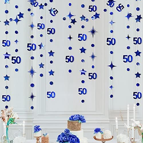 קישוטי יום הולדת 50 כחול חיל ה 50 מספר 50 מעגל נקודה נצנוץ כוכב גרלנד מתכתי תלייה סטרינר זרימה באנר של באנר