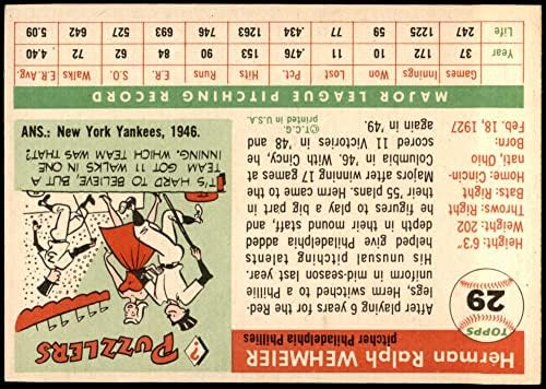 1955 Topps 29 Herm Wehmeier Philadelphia Phillies Ex/MT+ Phillies