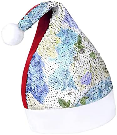 כחול הידראנגאה פאייטים חג המולד כובעי סנטה חג המולד כובע למבוגרים שמח חג המולד המפלגה תלבושות בני כובע