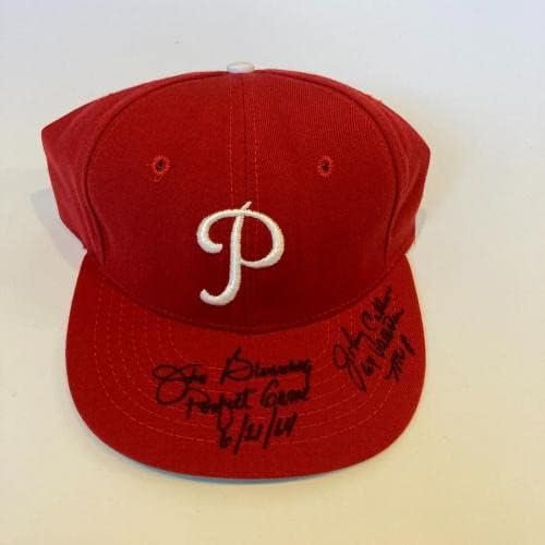 ג'ים בונינינג וג'וני קליסון חתמו על כובע בייסבול פילדלפיה פיליס כובע בייסבול JSA COA - כובעי MLB עם חתימה