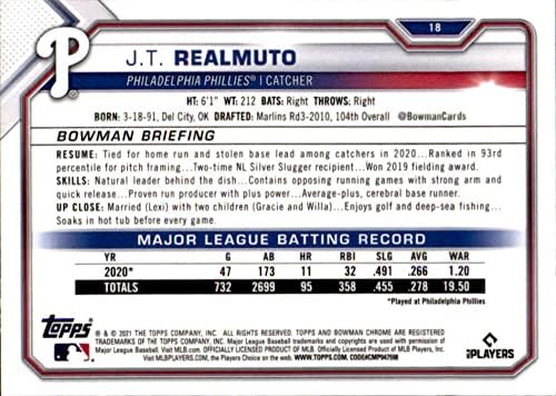 2021 Bowman Chrome 18 J.T. Realmuto Philadelphia Phillies MLB כרטיס מסחר בייסבול