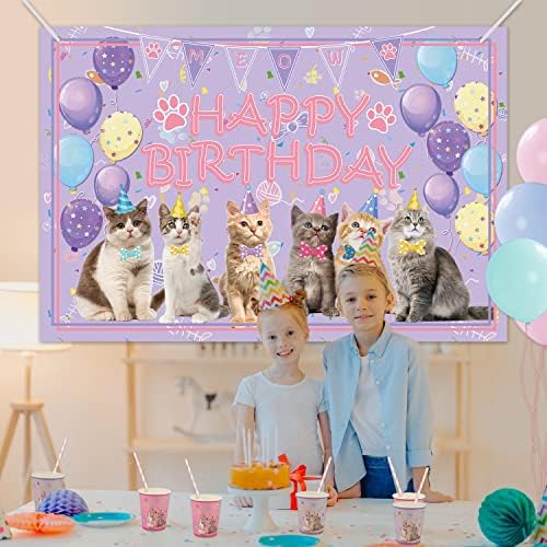 חתול מסיבת קישוט אספקת - חתול שמח יום הולדת רקע חתלתול צילום רקע, עבור חתול מאהב, ילדי ילדים חתול נושא יום הולדת קישוטים