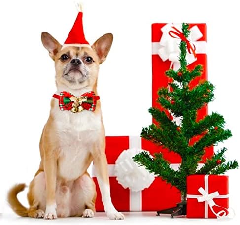 8 יחידים צווארון כלבי חג המולד עם קשת, עם אביזרי טיפוח חיית מחמד של חג המולד בגודל מתכוונן לחתולי כלבים קטנים קישוט חג המולד