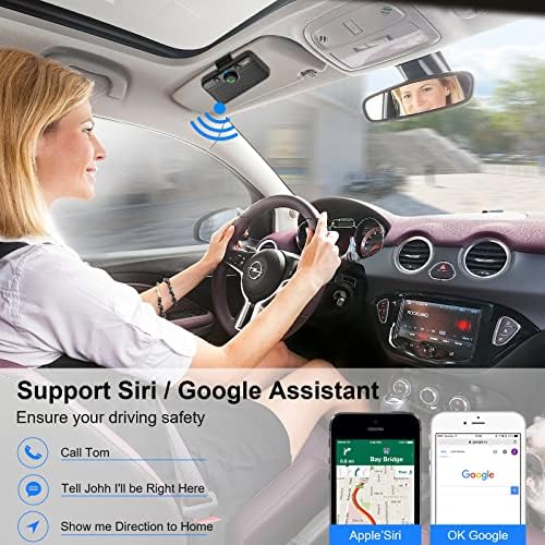 1MII ידיים רמקול מכוניות Bluetooth בחינם, ערכת רכב ניידת לטלפון סלולרי, תנועה אוטומטית, תומכת בסירי גוגל עוזרת והדרכה קולית עם ידית עוצמה, Bluetooth 5.0, תומכת באנדרואיד ו- iOS
