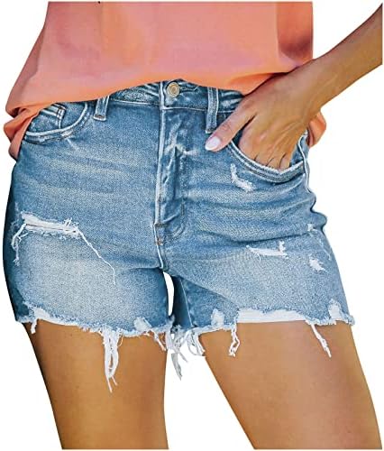 מכנסי ג'ין קצרים לנשים מותניים גבוהים מופרזים נמתחים מכנסיים קצרים אופנה ג 'ג'ינס חם קיץ קצר מצוקה ג'ין מכנסיים קצרים