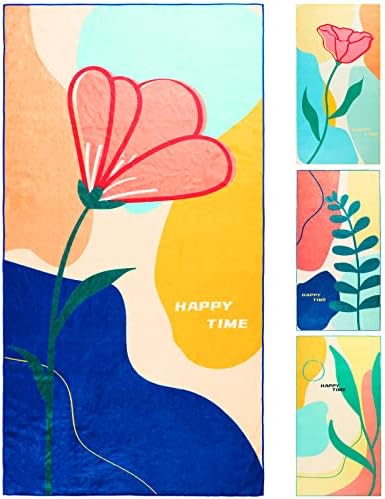 מגבת חוף מיקרופייבר צבעוני של Exlusivo Mezcla עם דפוס פרחים, מגבת בריכה גדולה וסופגת לנשים וילדים, קלות ונייד