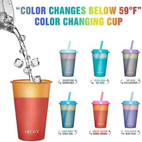 Meoky Color Sups כוסות עם מכסים וקשיות - 12 חבילות 12 עוז כוס פלסטיק עם מכסים וקשיות