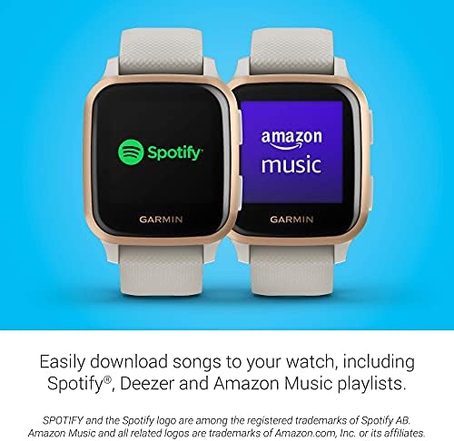 Garmin Venu Sq Music, GPS Smartwatch עם תצוגת מסך מגע בהיר, כולל מוזיקה ועד 6 ימים של חיי סוללה, זהב ורד עם להקת שיזוף