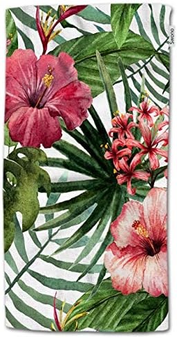 HGOD מעצבת מגבות ידיים של פרחים טרופיים, עלה עץ דקל בצבעי מים בצבעי הוואי וטרופי פרח צמח טרופי כותנה רכה מגבות ידיים למטבח אמבטיה מלון מגבות יד מגבות 15 x30