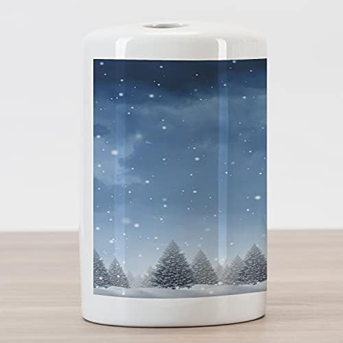 מחזיק מברשת שיניים קרמיקה של אמבסון חורף, יער כחול קר בהשראת חג המולד של עצי אורן בשמי לילה של שלג, משטח דקורטיבי רב -תכליתי לחדר אמבטיה, 4.5 x 2.7, לבן כחול