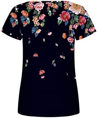 אופנה נשים הדפסת פרחים טוניקה עליונה קיץ פרחוני מודפס קפלים צוואר עגול עגול חולצות שרוול קצר חולצה